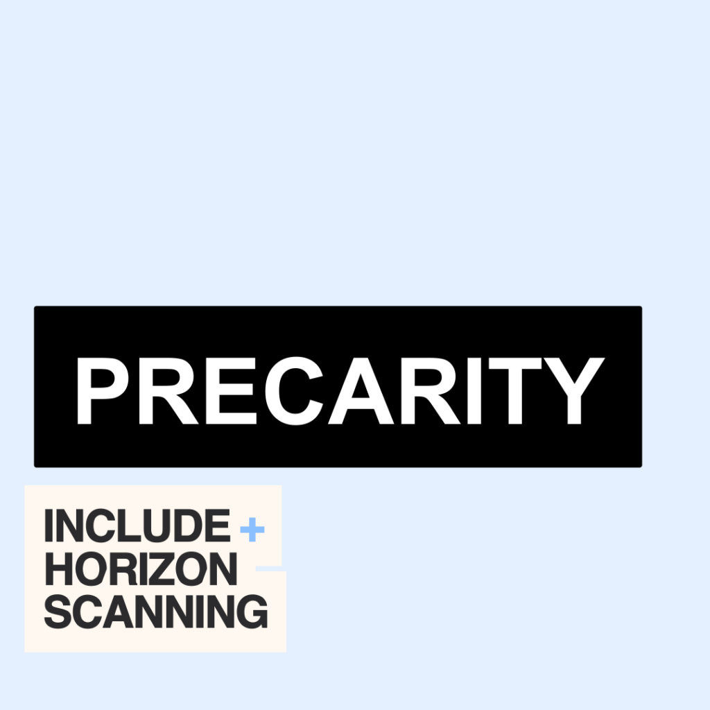 Text reads "PRECARITY: INCLUDE+ HORIZON SCANNING"