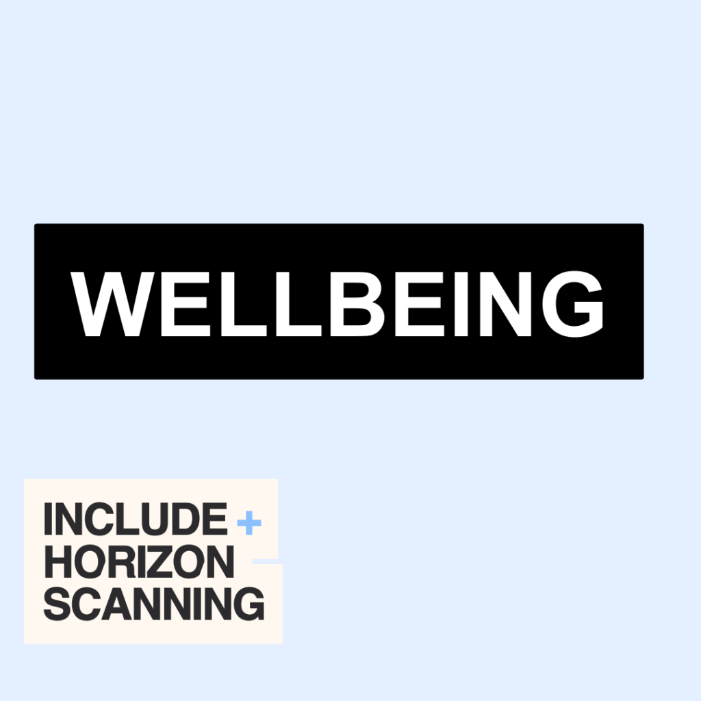 Text reads "WELLBEING: INCLUDE+ HORIZON SCANNING"